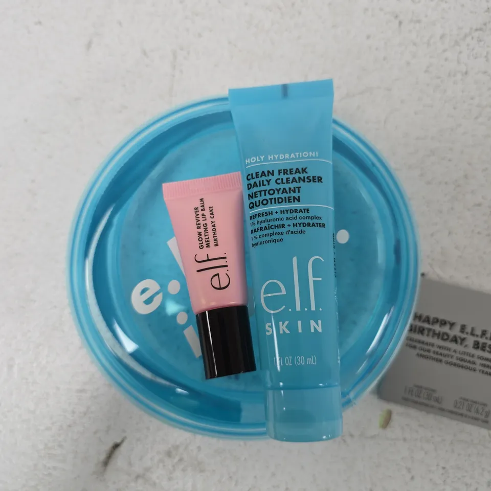 E.L.F. SKIN HOLY HYDRATION! CLEAN FREAK DAILY CLEANSER (30 ML) + E.L.F. GLOW LIP BALM BIRTHDAY CAKE – SKINCARE SET PLUS ELF COSMETIC BAG
