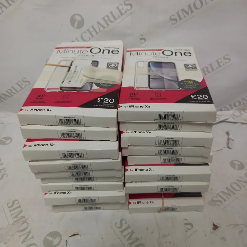 BOX OF 20 MINUTE ONE CLEAR CASE & SCREEN PROTECTOR KITS FOR IPHONE XR