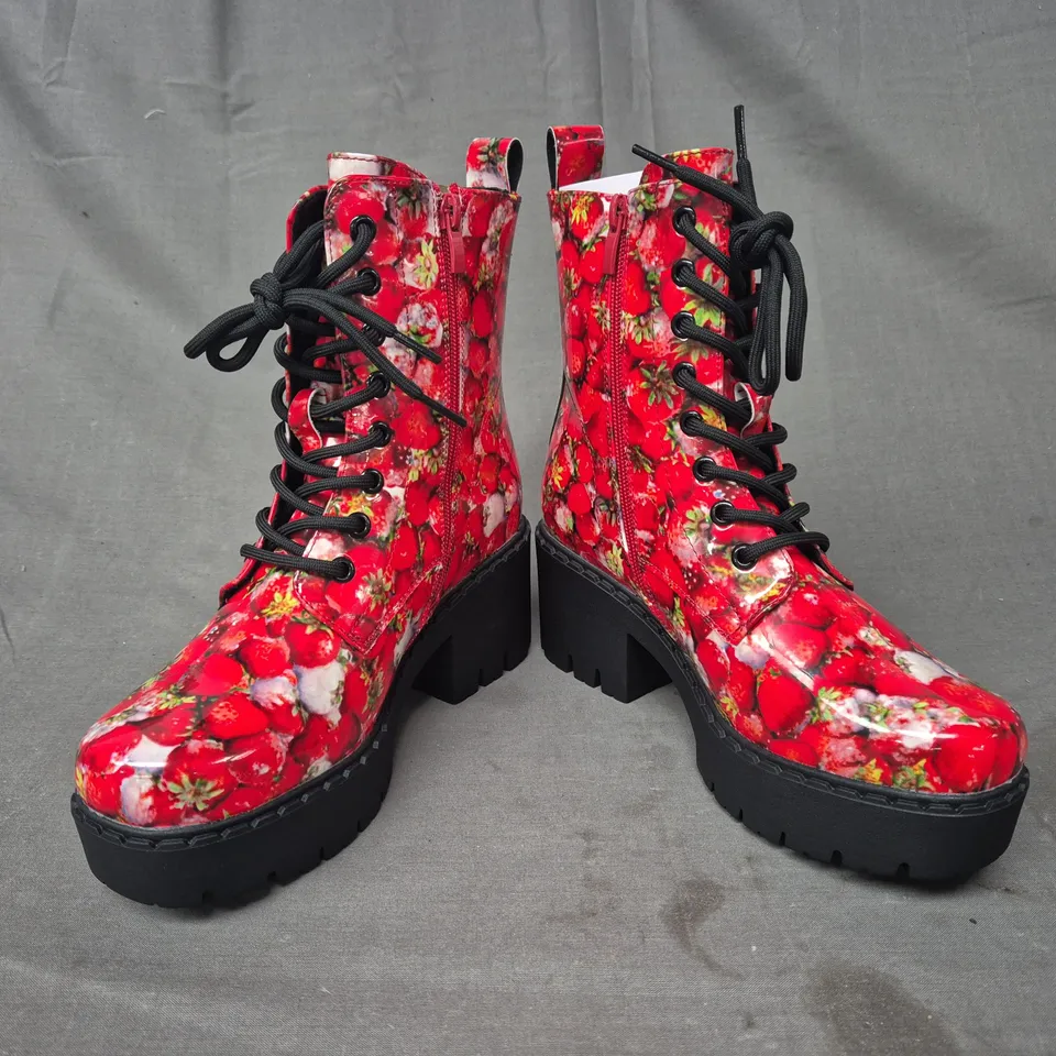 BOXED PAIR OF KOI DECAYING STRAWBERRIES SWITCH BOOTS UK SIZE 4