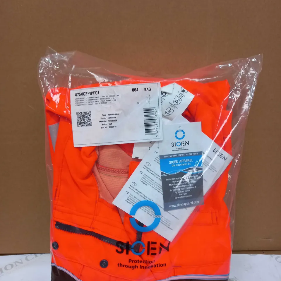 BRAND NEW SIOEN LADIES ORANGE HIGH VIS COVERALL - SIZE 64