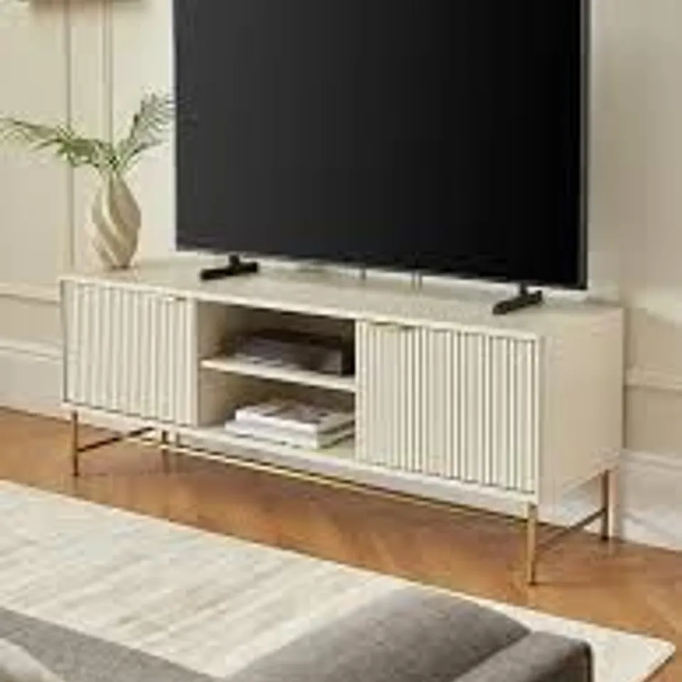 BOXED GRADE 1 CORA TV UNIT/SIDEBOARD - IVORY/BRASS