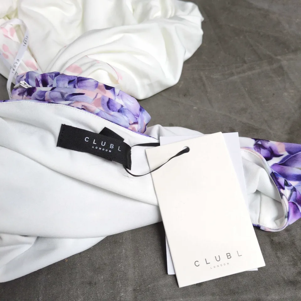 CLUB L LONDON SYBIL WISTERIA FLORAL PRINT ASYMMETRIC MIDI DRESS – UK 16