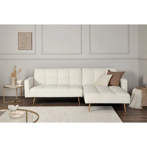 QUALITY BOXED SHIFLET UPHOLSTERED CORNER SOFA - BOUCLE OFF WHITE/GOLD MATT (2 BOXES)