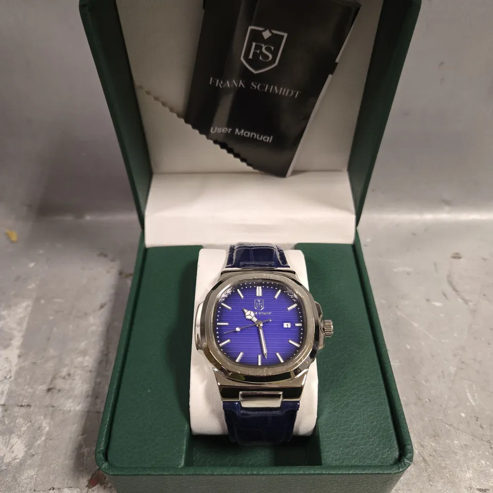 MENS FRANK SCHMIDT WATCH – TEXTURED DIAL WITH DATE – LEATHER STRAP
