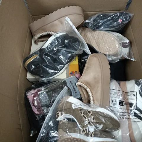 BOX OF APPROXIMATELY 20 PAIRS OF ASSORTED SHOES IN VARIOUS SIZES & COLOURS 