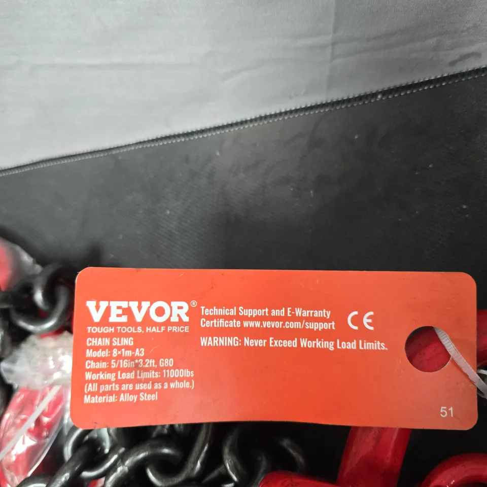 VEVOR CHAIN SLING WITH HOOKS – MODEL 8X1M-A3, G80 ALLOY STEEL, WLL 11,000 LBS