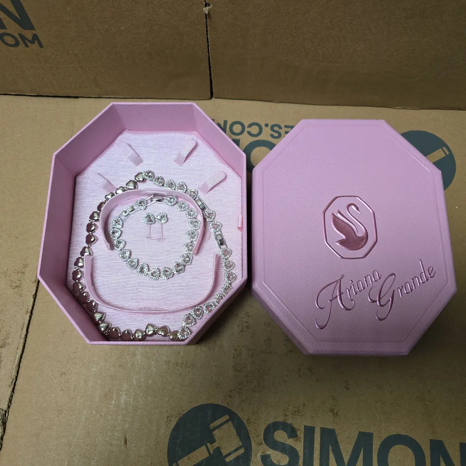 BOXED SWAROVSKI ARIANNA GRANDE COLLECTION HEART EARRINGS, NECKLACE & BRACELET