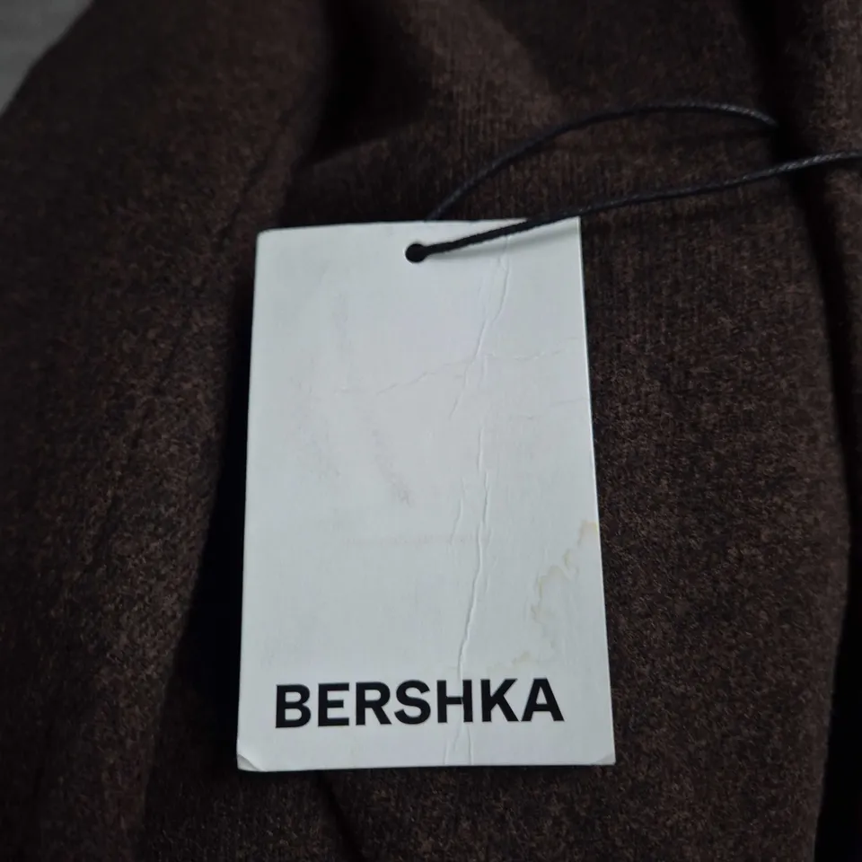 BERSHKA BROWN WOOL-BLEND OVERCOAT, LONG COAT, EU L
