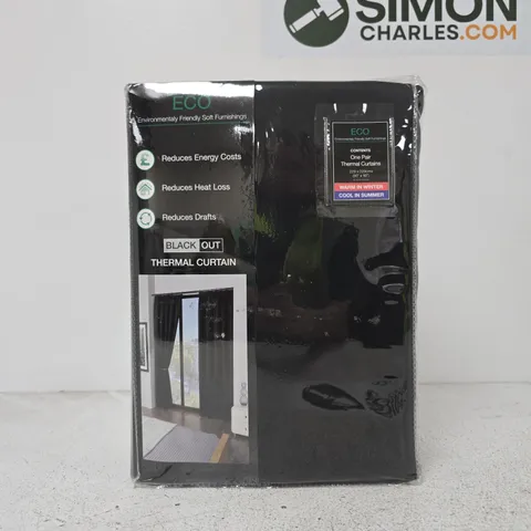 ECO BLACK OUT THERMAL CURTAIN IN BLACK (ONE PAIR) - 90" X 90"