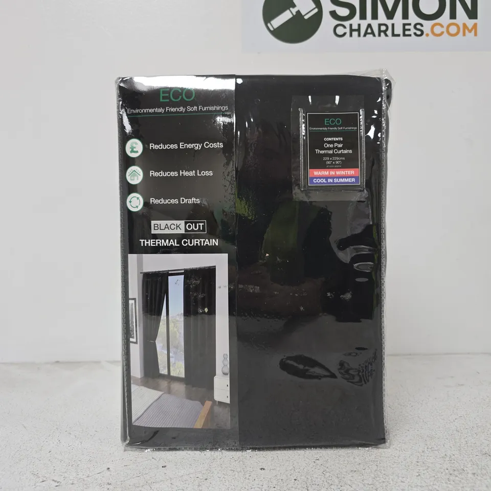 ECO BLACK OUT THERMAL CURTAIN IN BLACK (ONE PAIR) - 90" X 90"