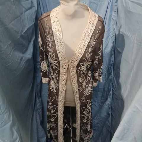 PHASE EIGHT EMBROIDERED BROWN KIMONO CARDIGAN – UK 14