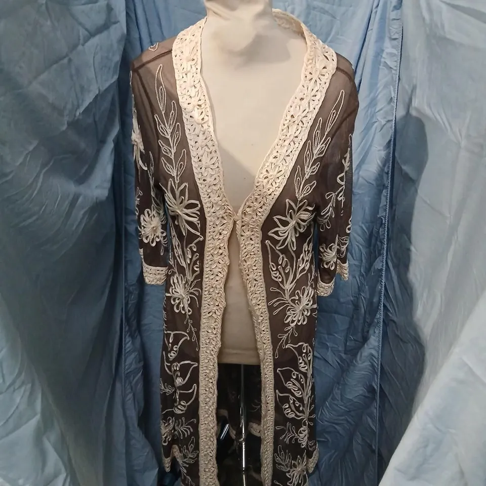 PHASE EIGHT EMBROIDERED BROWN KIMONO CARDIGAN – UK 14