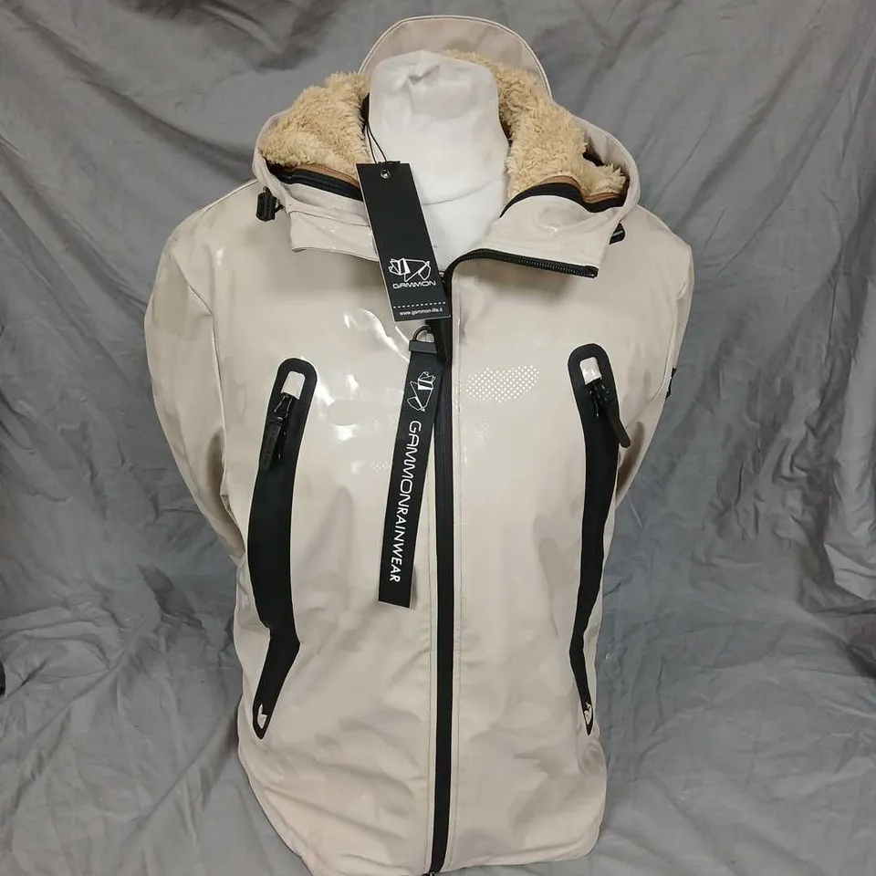 GAMMON LIFE BEIGE PARKA JACKET WITH FAUX FUR LINING – SIZE S