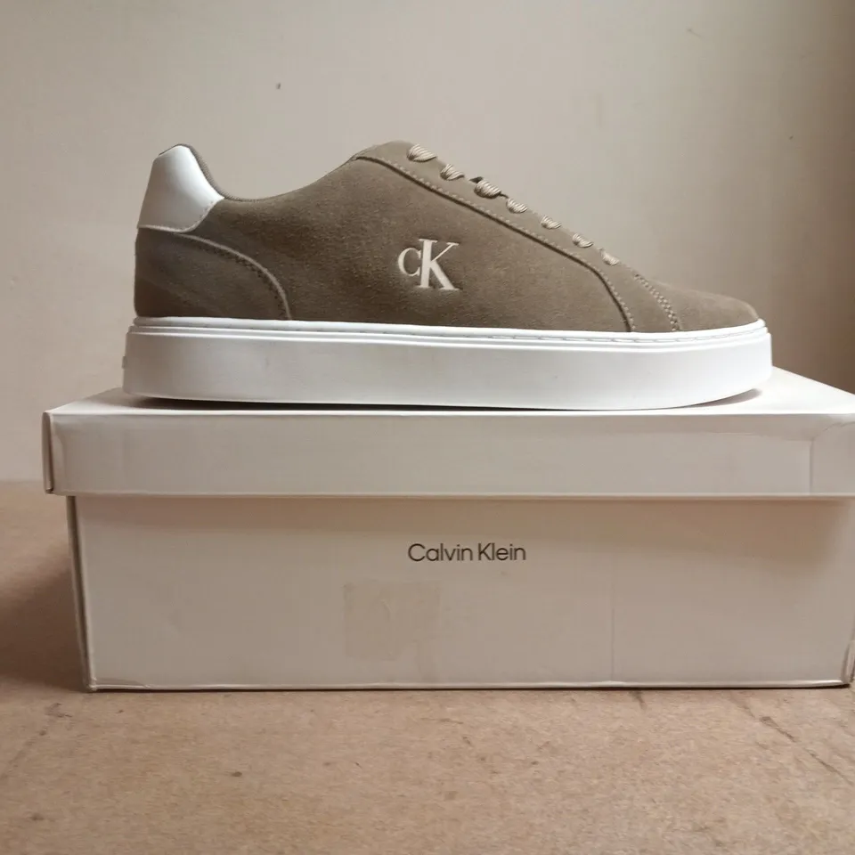 BOXED PAIR OF CALVIN KLEIN LACE UP SHOES IN DESERT TAUPE SIZE UK 9