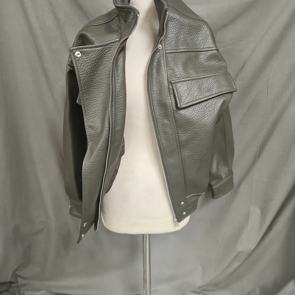 GREY HIGH-NECK FAUX LEATHER JACKET, WOMEN'S – UK4 (EU 32)