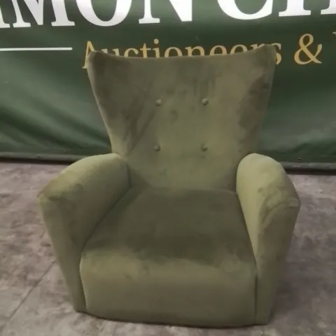 GREEN CRUSHED VELVET HIGH BACK SIDE CHAIR [MISSING LEGS]