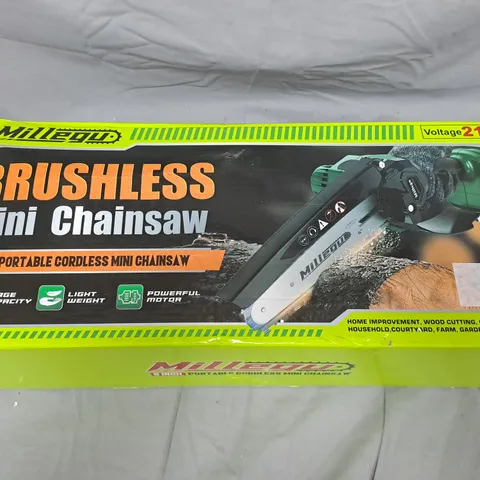 BRUSHLESS MINI CHAINSAW – 6 INCH PORTABLE CORDLESS (21V) WITH CHARGER AND BATTERIES