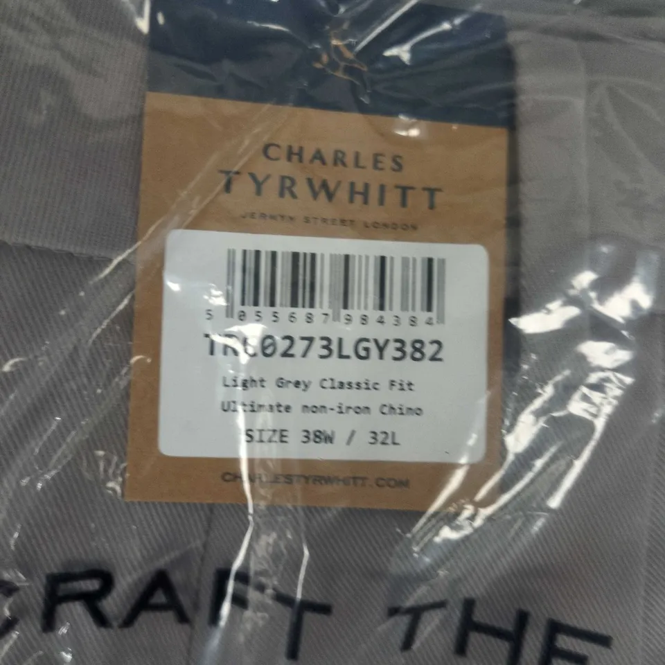 BAGGED CHARLES TYRWHITT LIGHT GREY CLASSIC FIT NON-IRON CHINO - 38W X 32L