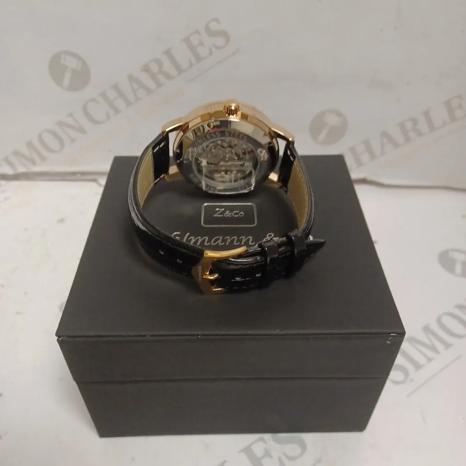 MENS ZIHLMANN & CO AUTOMATIC WATCH - Z210 – SKELETON DIAL – GOLD COLOUR CASE – GENUINE LEATHER CASE – HAND ASSEMBLED 
