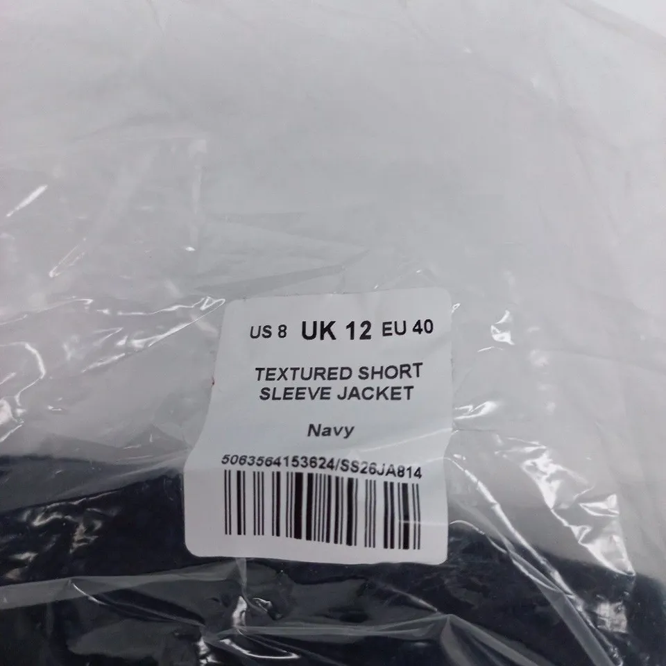 WOMEN'S TEXTURED SHORT SLEEVE JACKET – NAVY, UK 12 (US 8, EU 40)