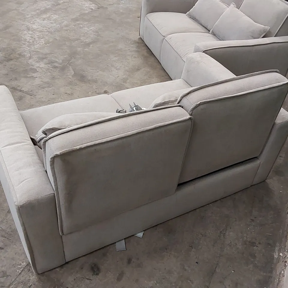 SET OF 2 MICHIGAN DOVE GREY PLUSH FABRIC 2 SEATER SOFA (MISSING SOME BOLTS)