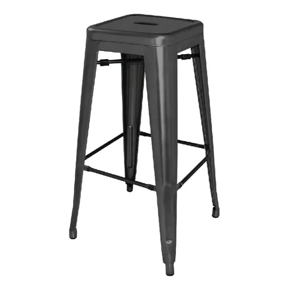 BOXED SET OF 3x BOLERO BISTRO STEEL HIGH STOOL BLACK