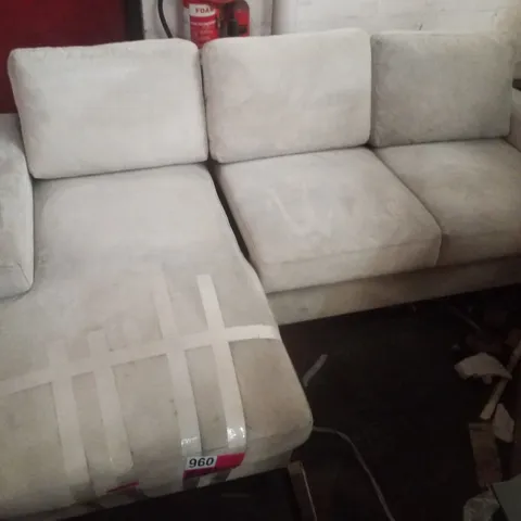 CORDUROY CREAM FABRIC 4 SEATER SOFA WITH RHF CHAISE & PULL OUT SLEEPER