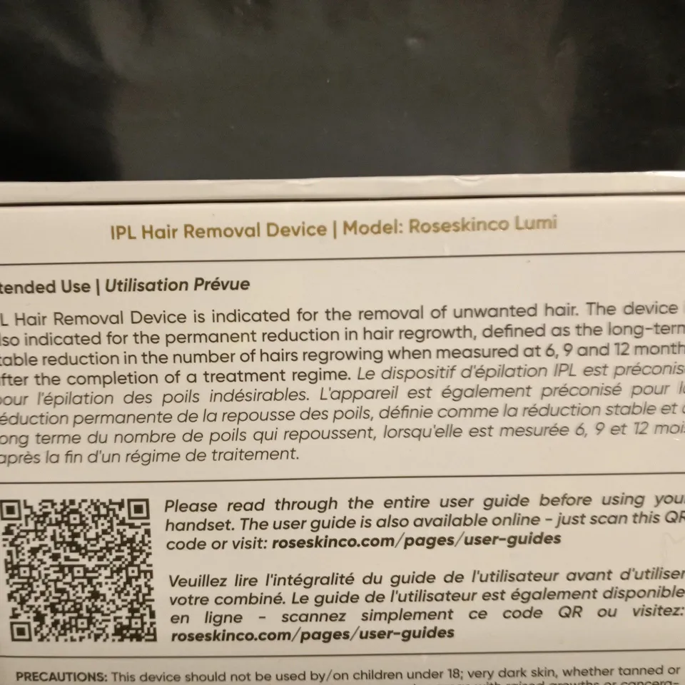 SEALED ROSESKIN CO LUMI IPL HAIR REMOVAL HANDSET