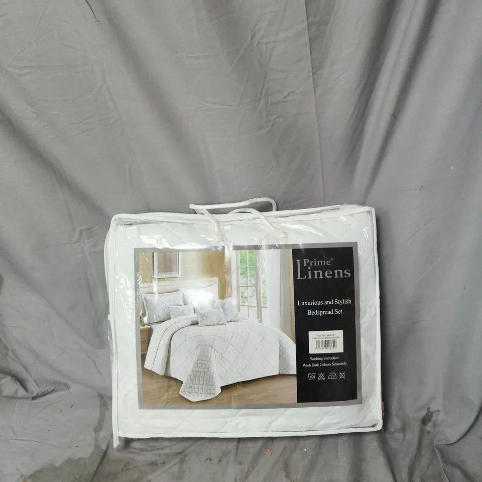 L Prime Linens Bedspread Set – White, Luxurious & Stylish. 240 x 250cm