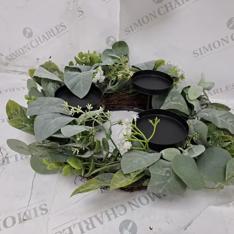 HOME REFLECTIONS 3 IN 1 FLAMELESS CANDLE WITH WREATH SET - SAGE - MISSING CANDLES