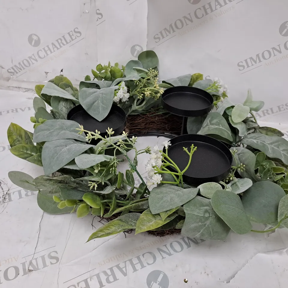 HOME REFLECTIONS 3 IN 1 FLAMELESS CANDLE WITH WREATH SET - SAGE - MISSING CANDLES