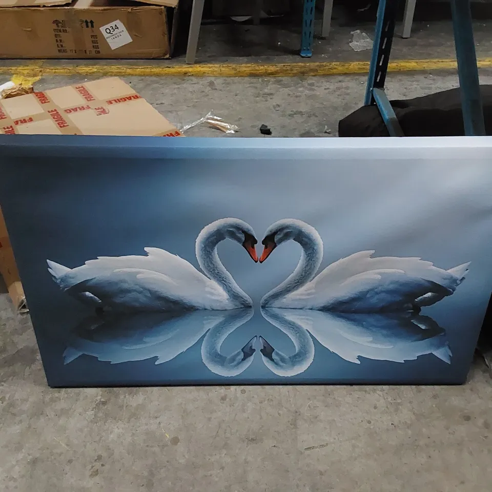 HEART SHAPED SWANS WILD LIFE - WRAPPED CANVAS 