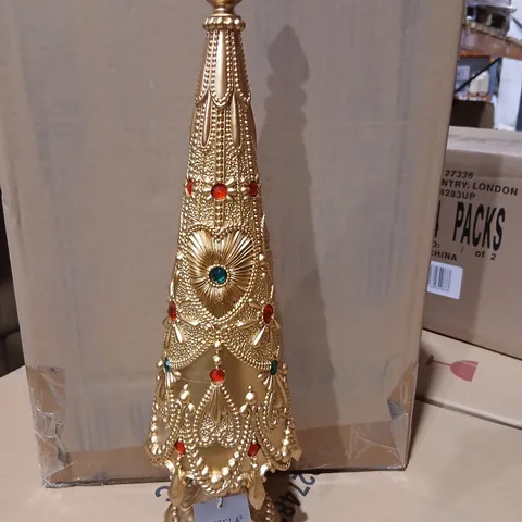 TWO GISELLA GRAHAM LONDON GOLD CONE ORNAMENT WITH GEM ACCENTS