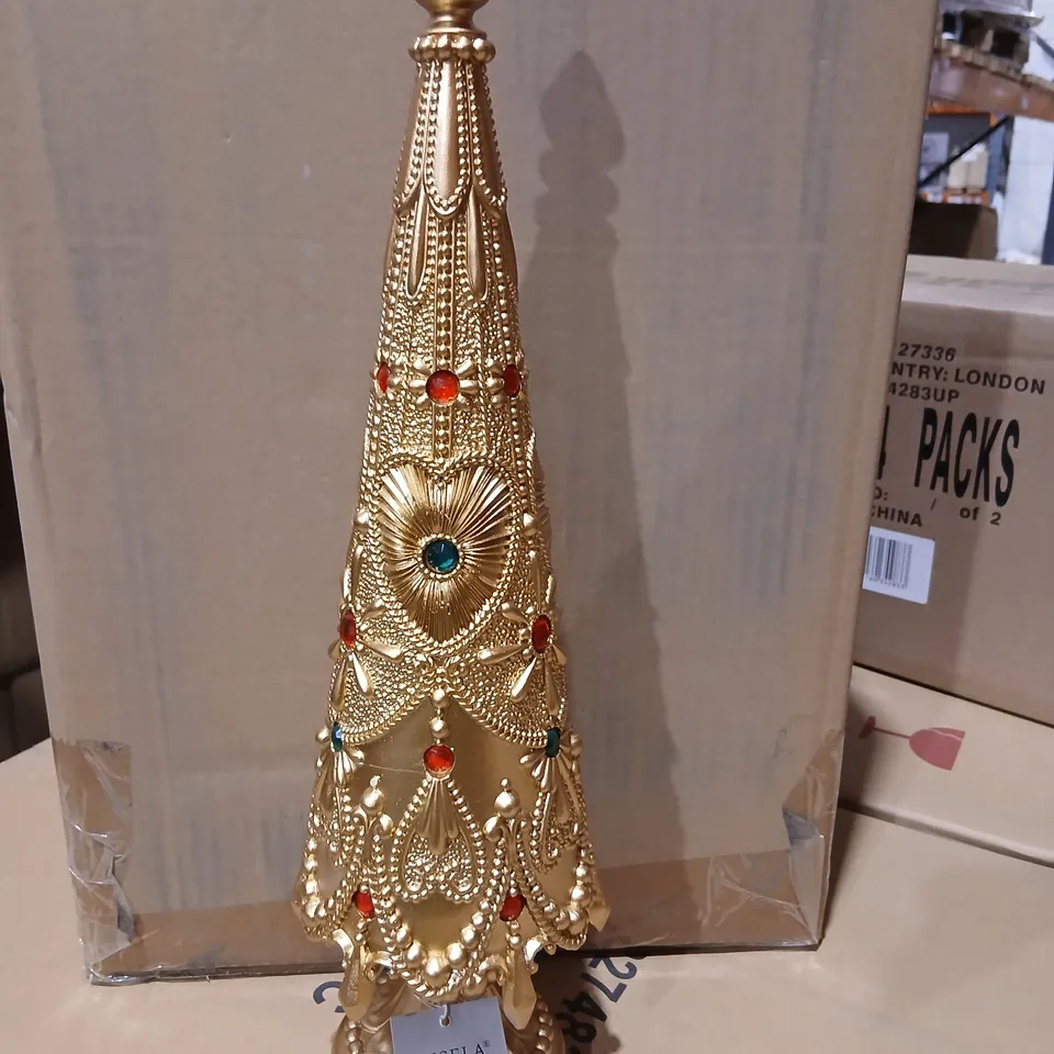 TWO GISELLA GRAHAM LONDON GOLD CONE ORNAMENT WITH GEM ACCENTS