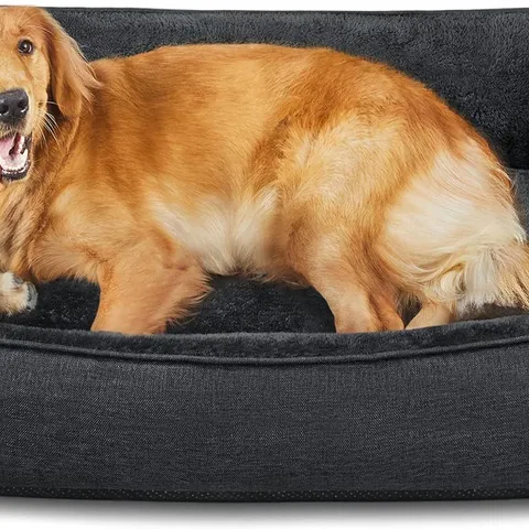 BOXED FEANDREA DOG BED, LINEN-LOOK PET BED, DOG SOFA BED WITH RAISED EDGES - LIGHT GREY 