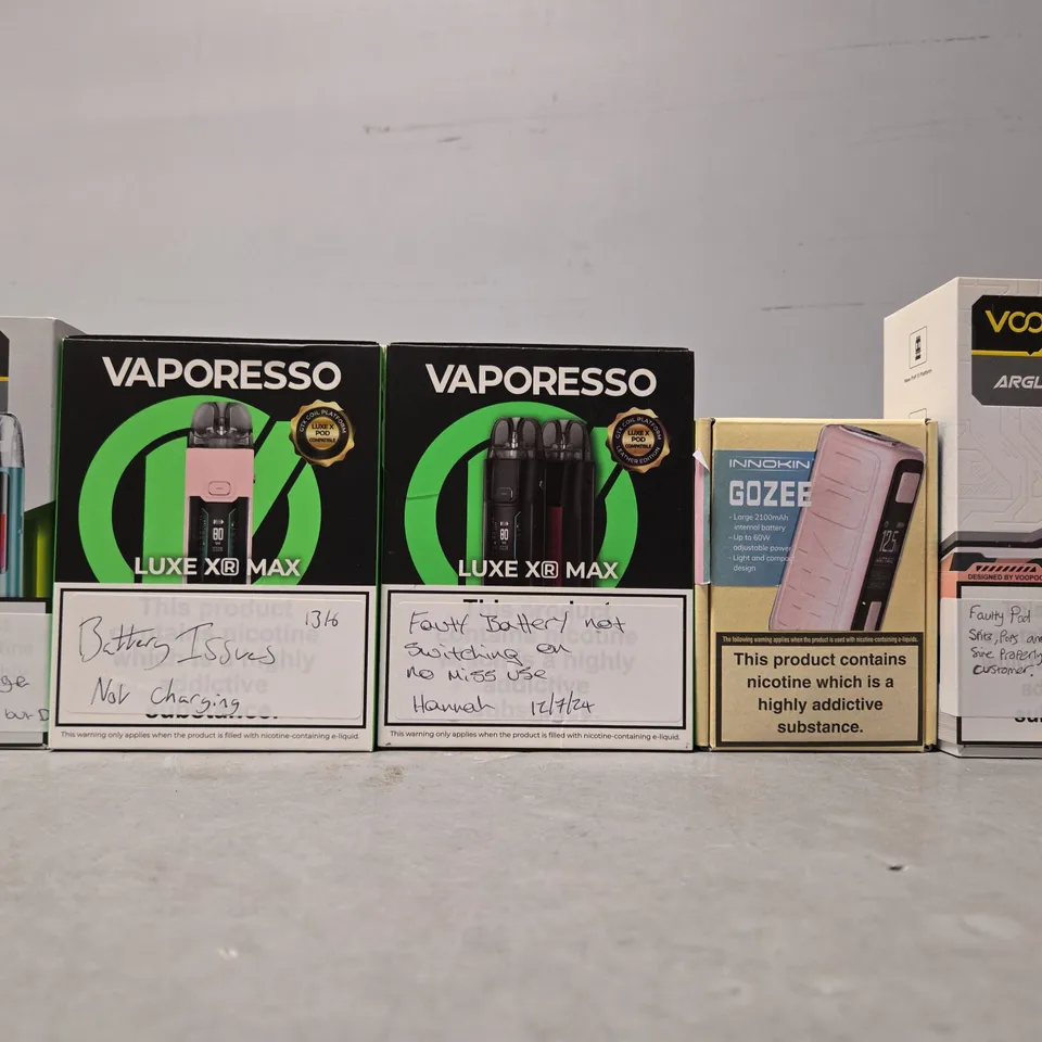 BOX OF APPROXIMATELY 15 ASSORTED E-CIGARETTES TO INCLUDE - VOOPOO , VAPORESSO , INNOKIN ETC