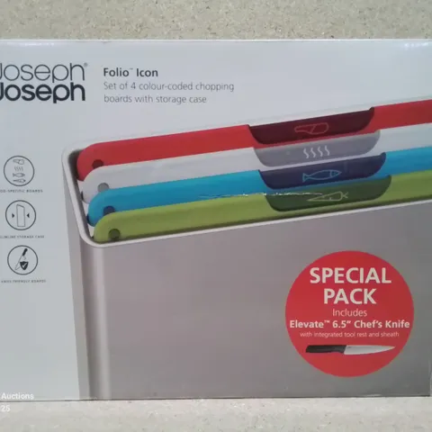 JOSEPH JOSEPH FOLIO ICON SET OF 4 COLOUR CODED CHOPPING BOARD WITH STORAGE CASE