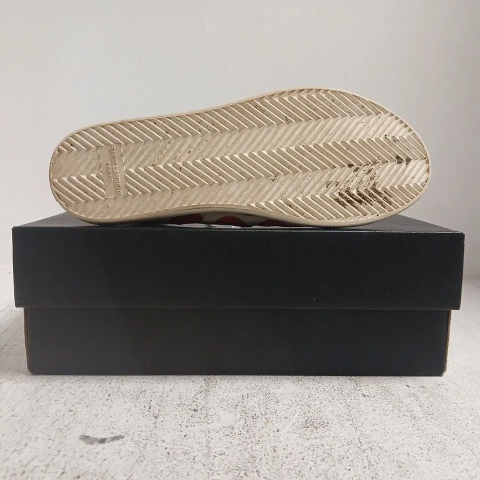 BOXED PAIR OF SAINT LAURENT MALIBY MID TOP SHOES IN WHITE/RED SIZE EU 39
