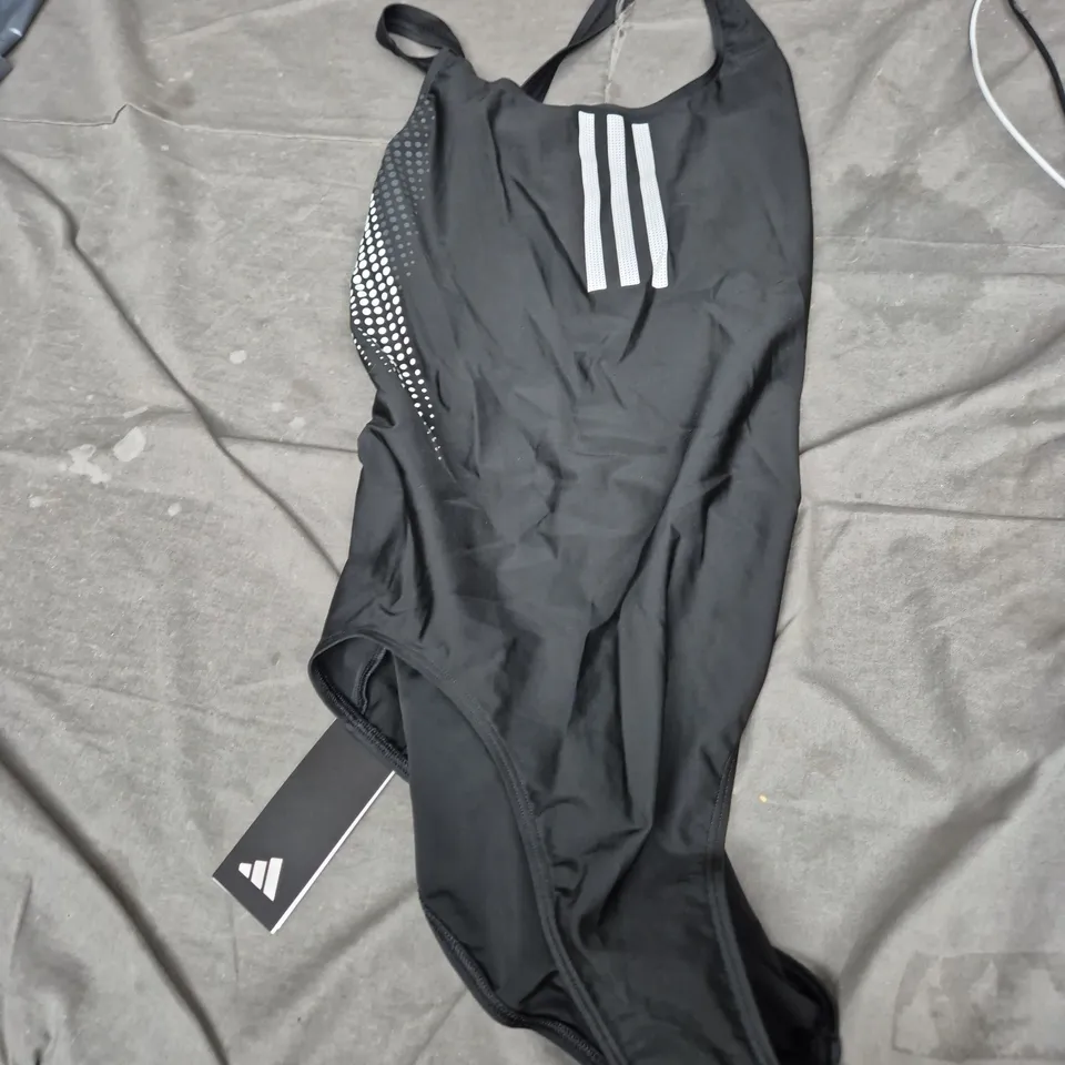 ADIDAS WOMEN'S BLACK ONE-PIECE SWIMSUIT WITH WHITE STRIPE DETAIL