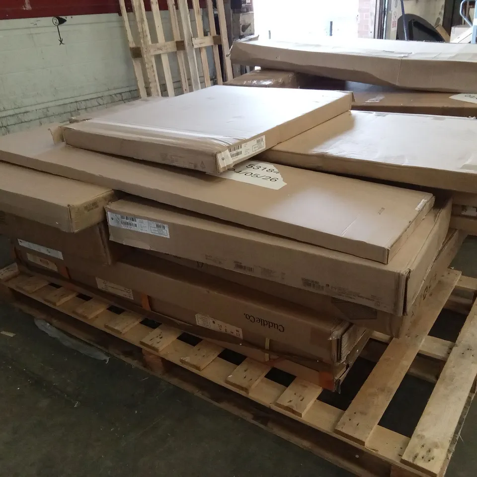 PALLET OF INCOMPLETE DESIGNER FURNITURE PARTS AND PIECES 