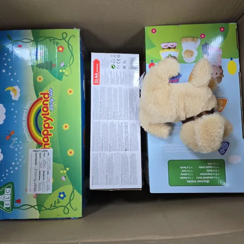 APPROXIMATELY 5 ASSORTED TOYS & GAMES PRODUCTS TO INCLUDE MUSICAL FROGGER BUBBLE BLOWER, HAPPYLAND FAIRY TALE, BUSY ME TOY CASH REGISTER, ETC - COLLECTION ONLY