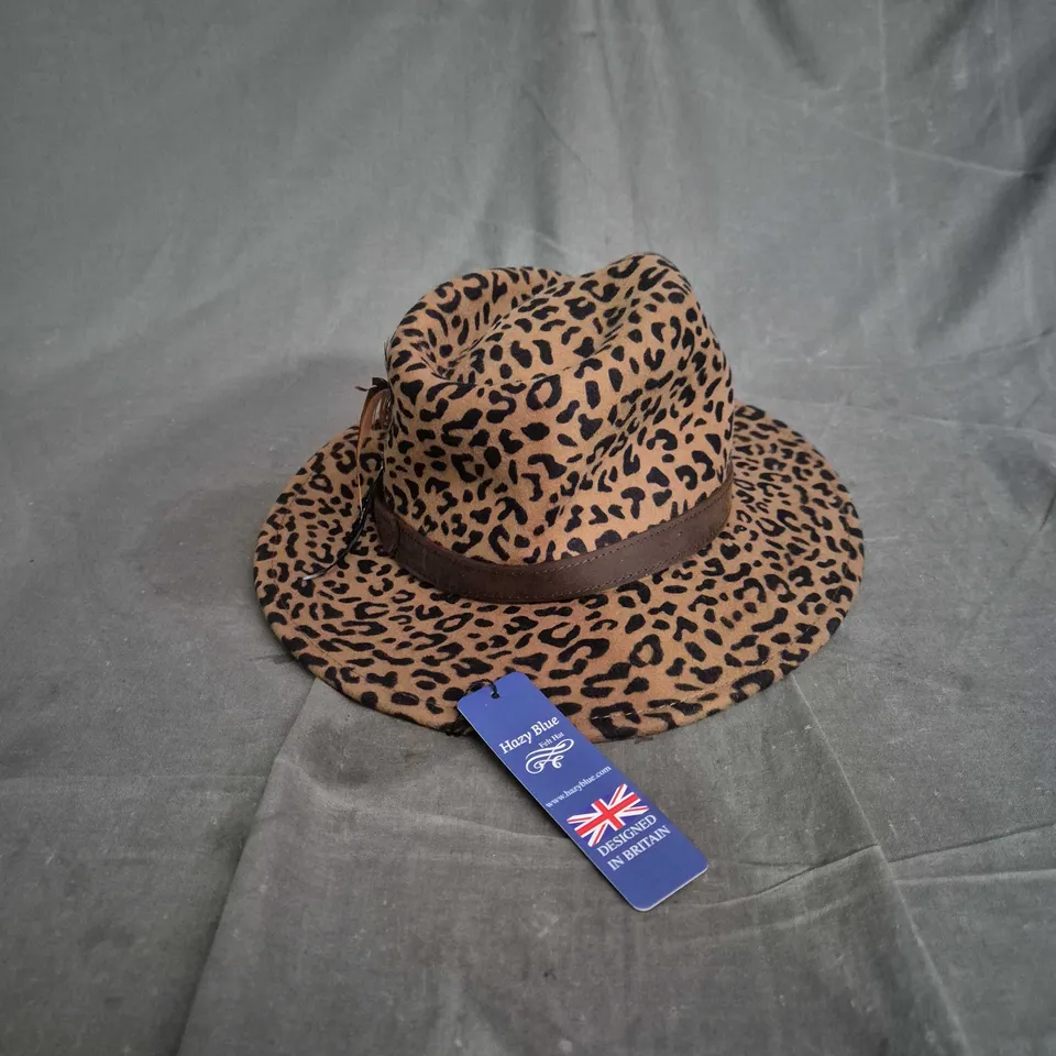 HAZY BLUE LEOPARD PRINT WOOL FELT HAT – SIZE XS (DESIGNED IN BRITAIN)