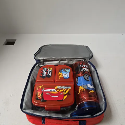 DISNEY PIXAR CARS KIDS LUNCH BOX & BOTTLE SET IN RED CARRY CASE