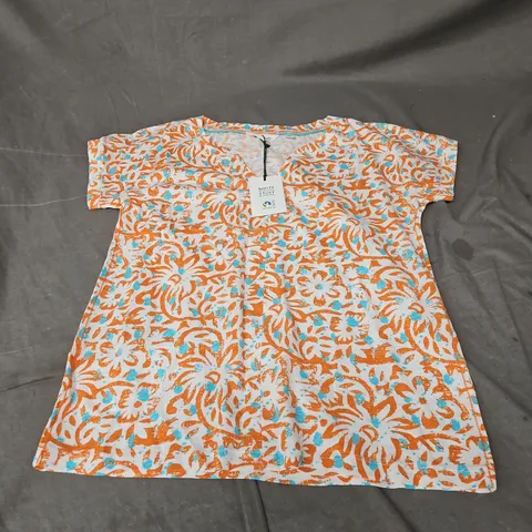 WHITE STUFF NELLY NOTCH NECK TEE IN ORANGE PRINT SIZE 8