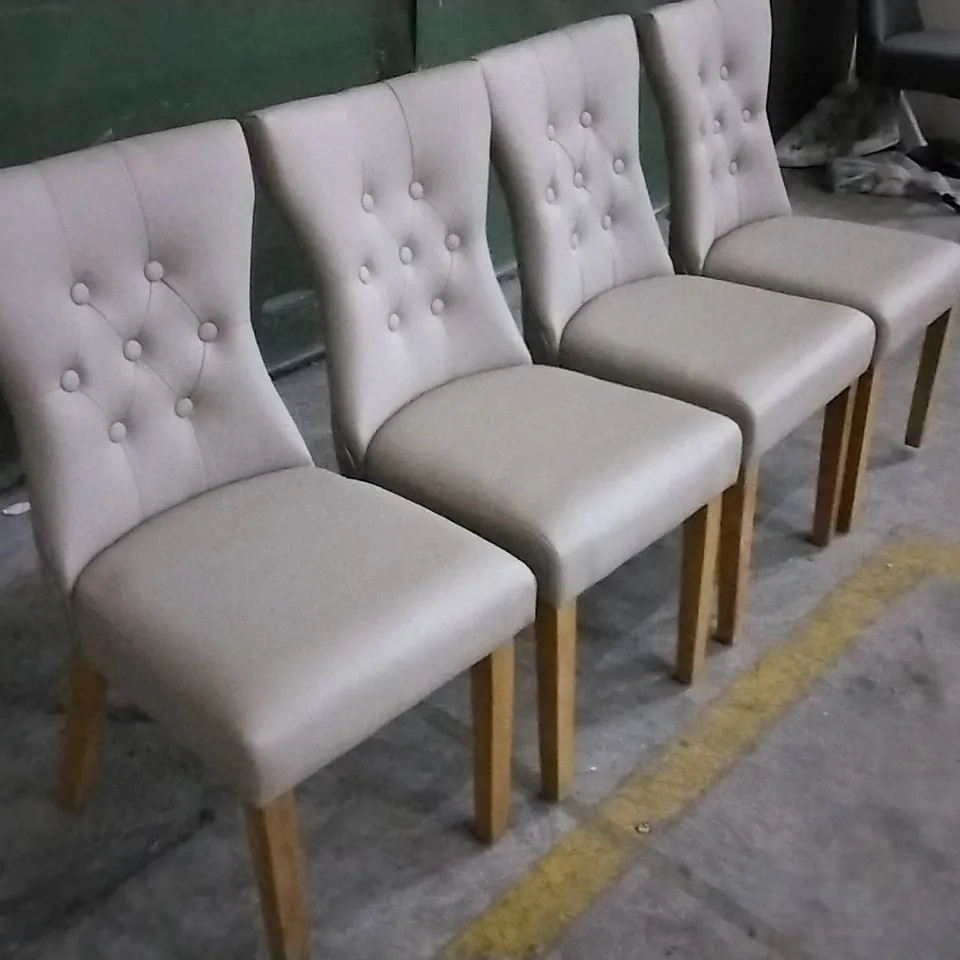 SET OF 4 MINK LEATHER BUTTONBACK DINING CHAIRS WITH WOODEN LEGS