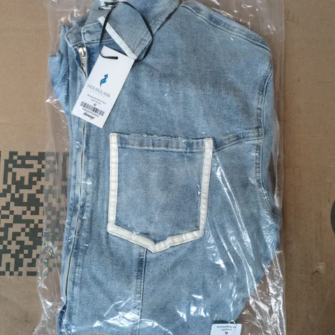 BAGGED HOURGLASS BOMBSHELL BOILER SUIT IN LIGHT DENIM SIZE MEDIUM