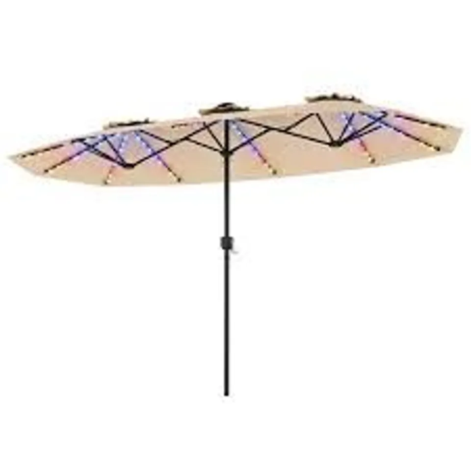BOXED DOUBLE-SIDED PATIO UMBRELLA WITH COLOR-CHANGING SOLAR LED