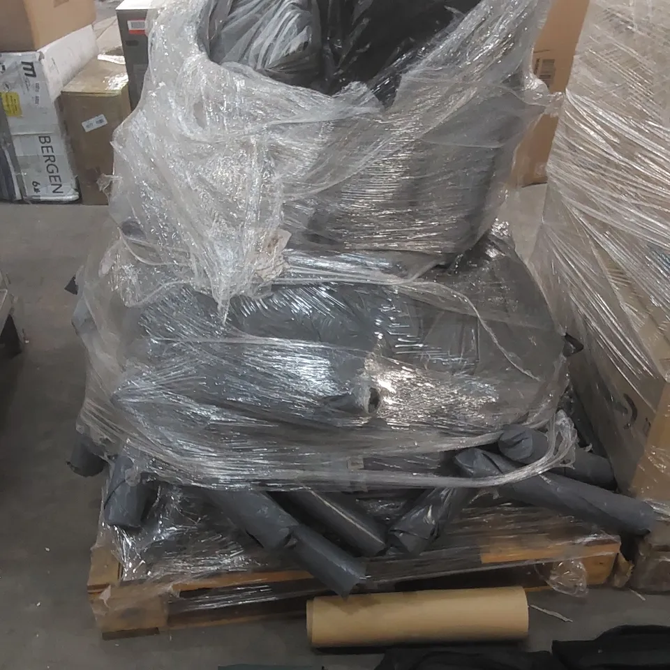 PALLET OF ASSORTED ITEMS TO INCLUDE: KEPLIN LUGGAGE BAGS, ROLLS OF BROWN PAPER