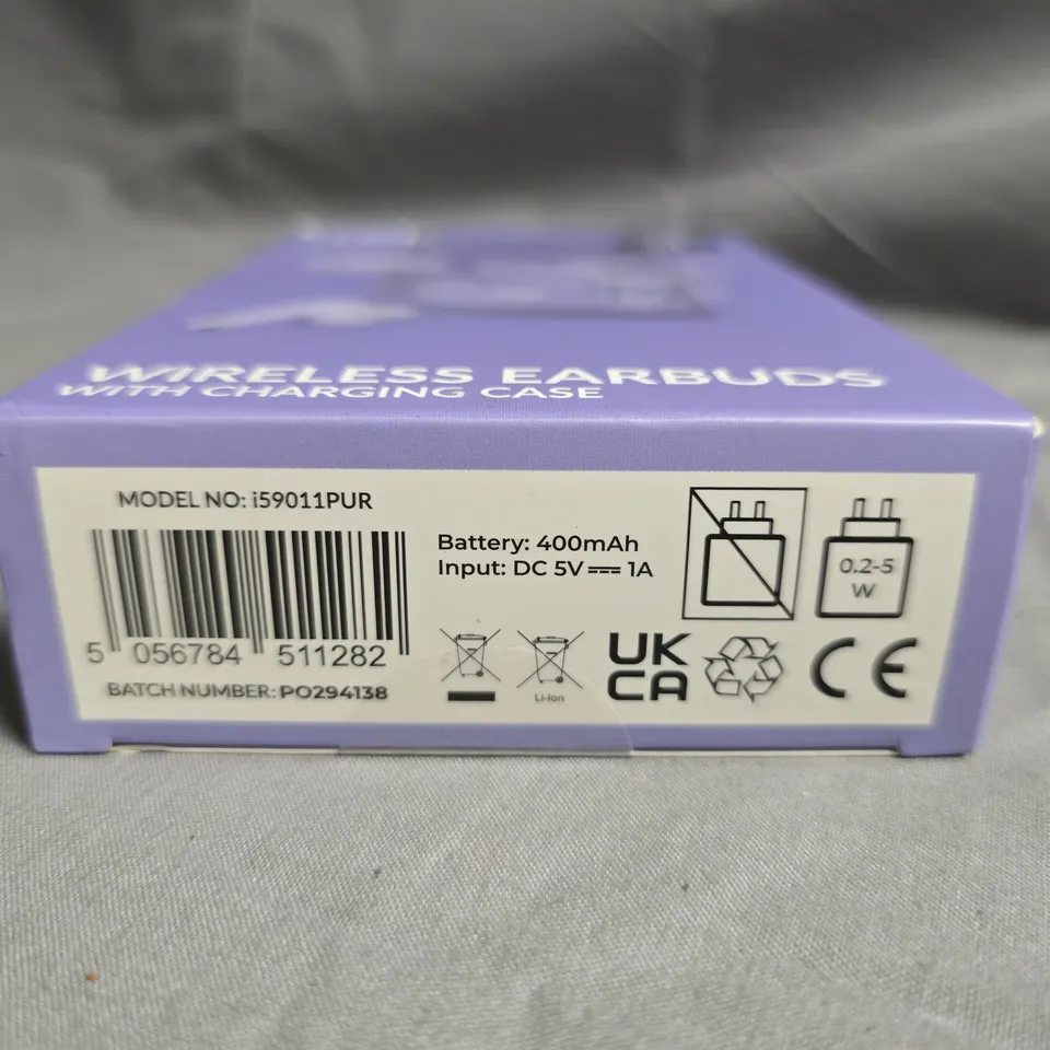 ITEK WIRELESS EARBUDS WITH CHARGING CASE – PURPLE (MODEL I59011PUR)