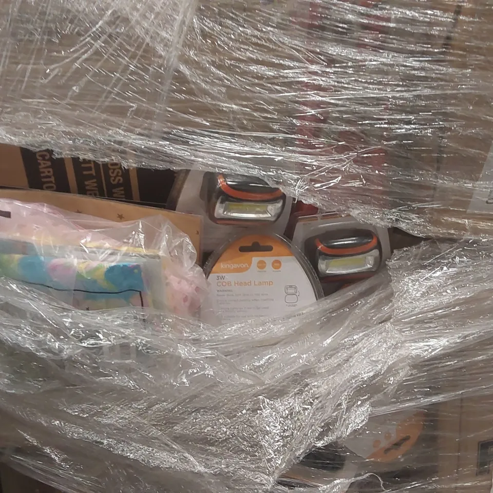 PALLET TO CONTAINING A VERY LARGE QUANTITY OF ASSORTED ITEMS INCLUDING: MIXING BOWLS, BAKING TRAYS, HEAD TORCHES, TOYS, RUBBER DUCKS ECT